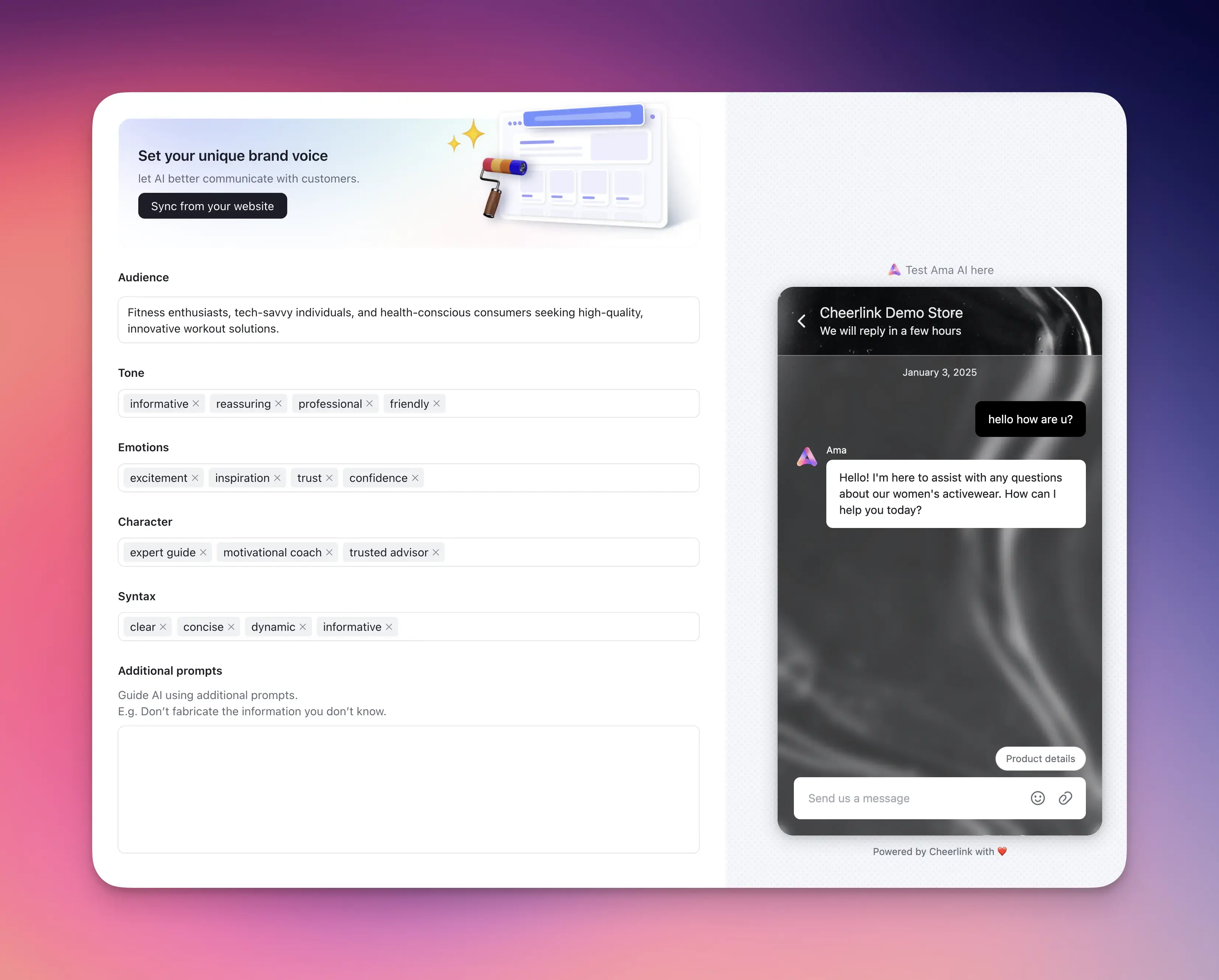 Cheerlink's AI chatbot brand voice settings